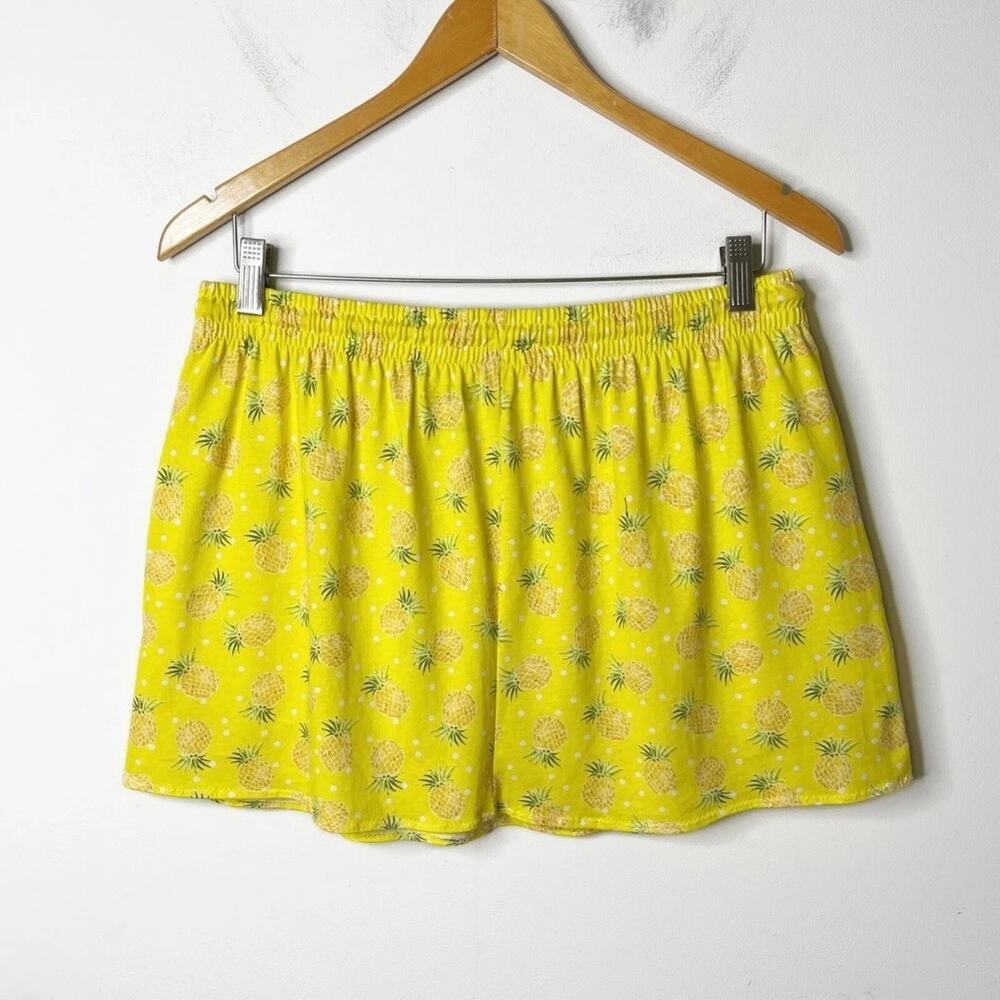 Cozee Corner Women Mini Skirt XL Yellow Pineapple Print Drawstring Casual Cotton - Picture 5 of 6
